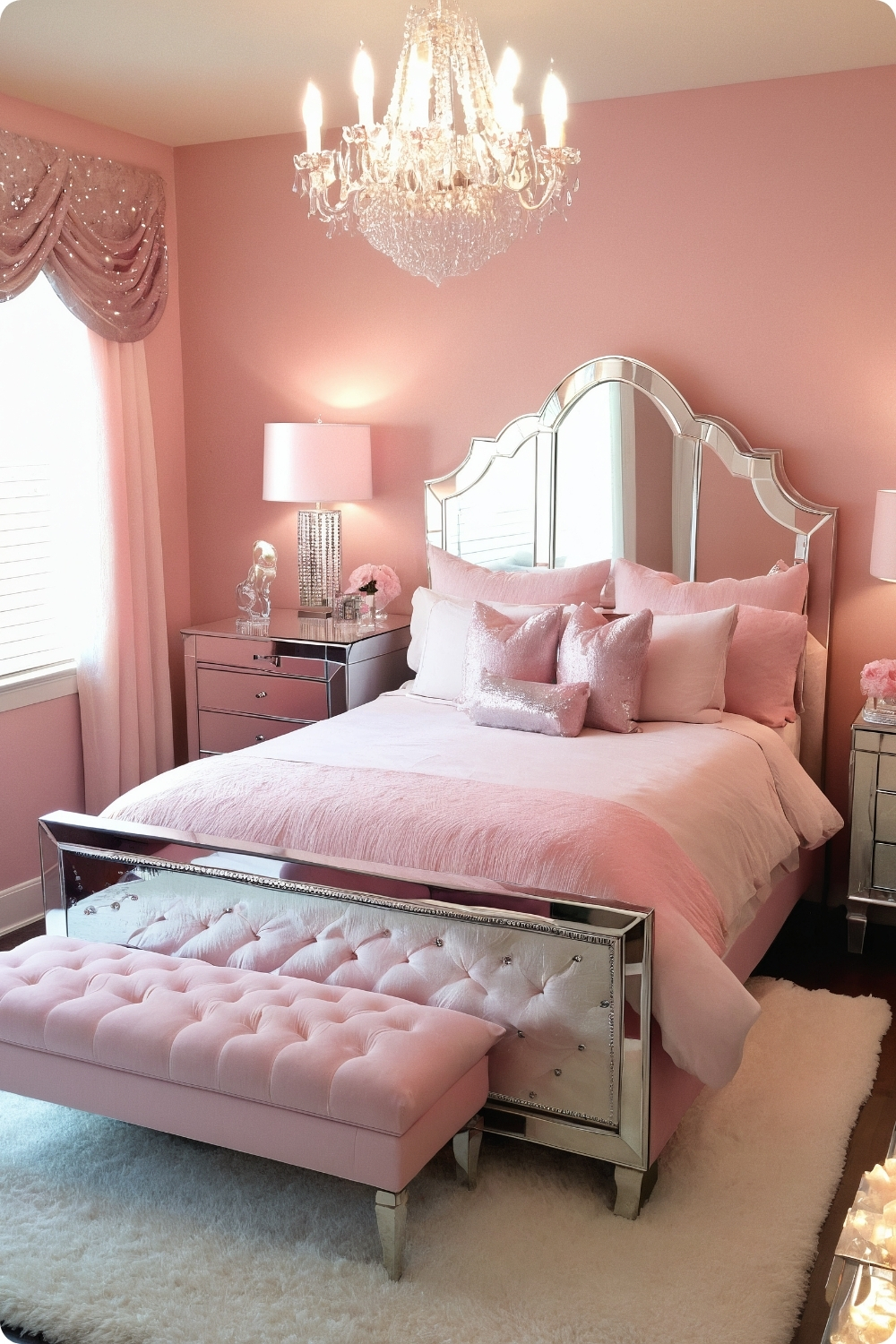 Glam Pink with Mirrored Furniture