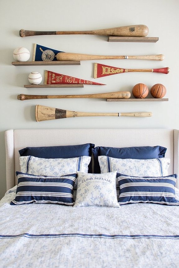 cohesive curated sports themed bedroom design