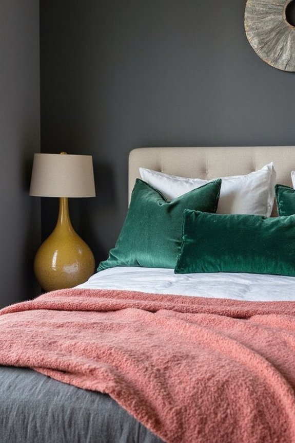 colorful accents enliven grey bedroom
