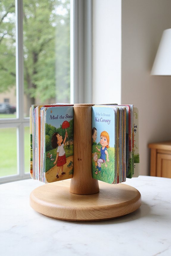 compact interactive accessible rotating book storage