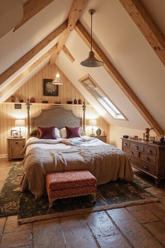 cozy attic lighting and textures
