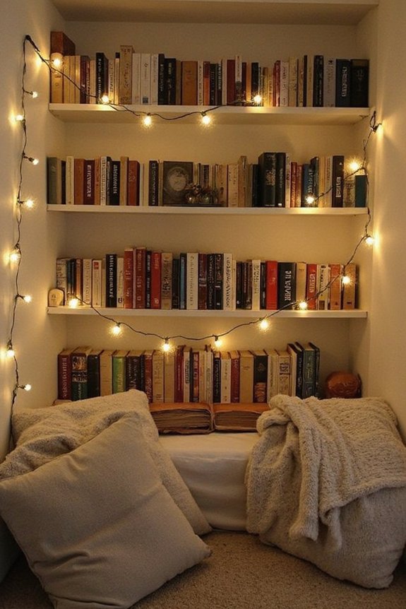 cozy reading nook with ambient lights