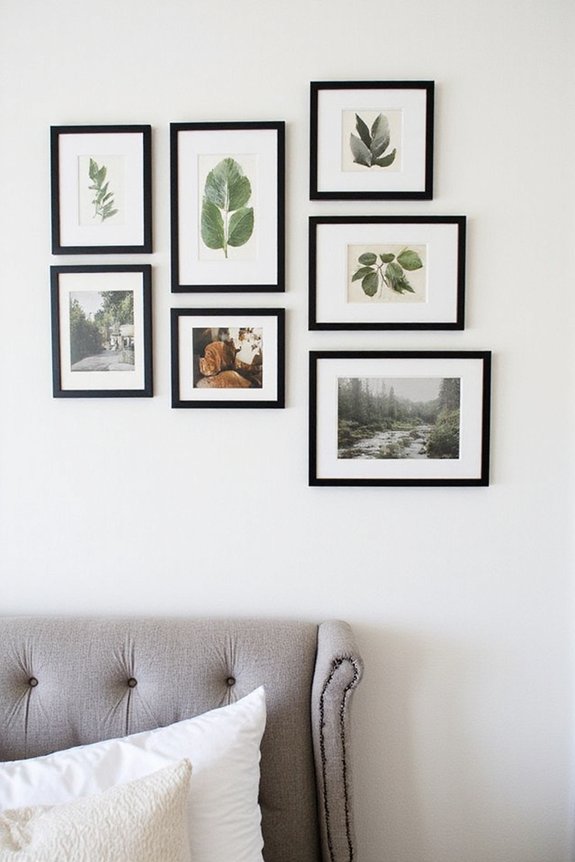 curated gallery wall above headboard