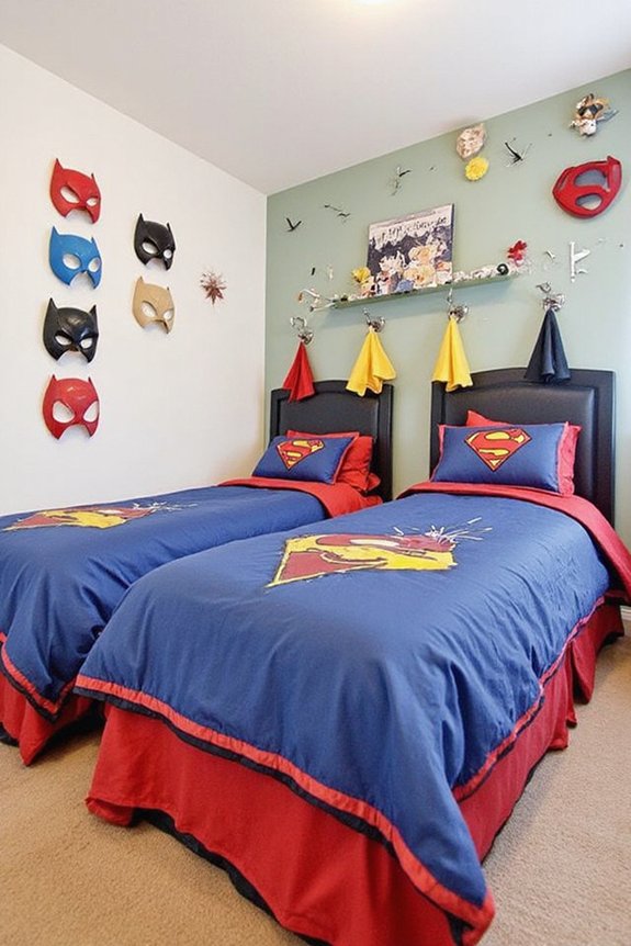 dynamic twin superhero bedroom