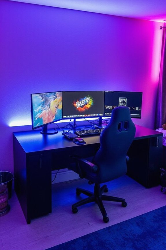 immersive gaming bedroom setup with leds