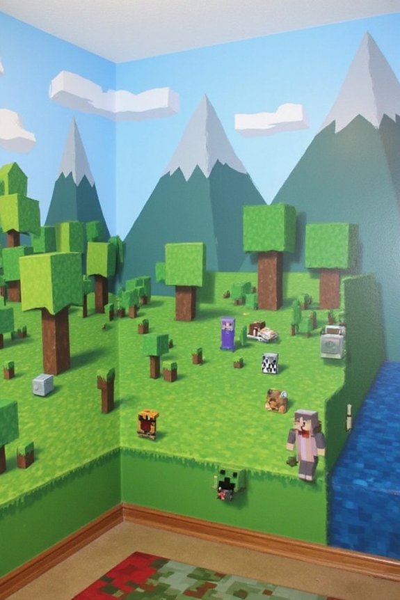 immersive minecraft gaming landscape mural