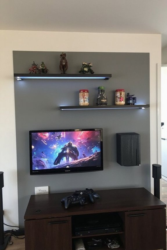 immersive organized eye level floating shelves