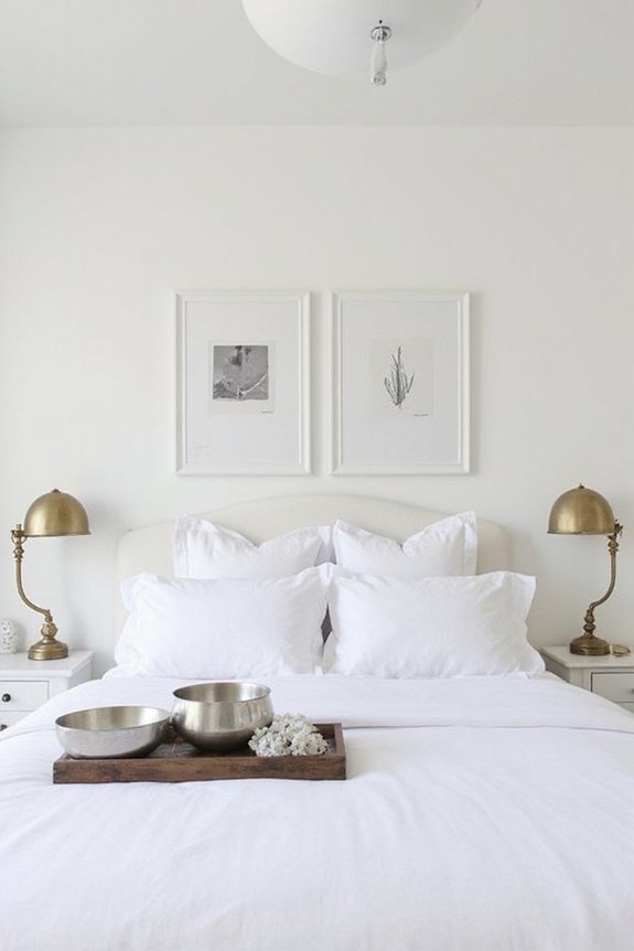 metallic accents elevate white bedroom elegance