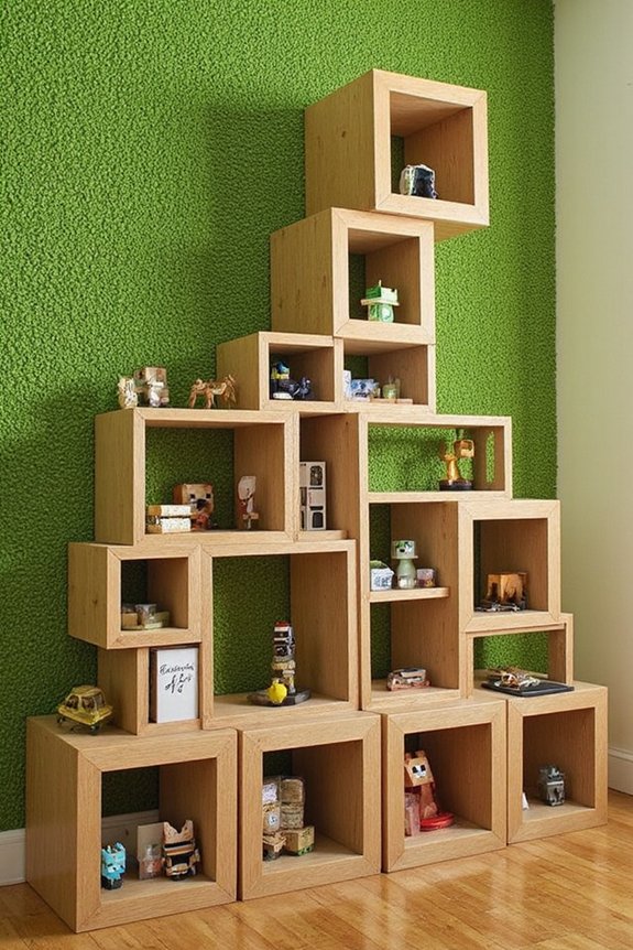 modular minecraft inspired block shelving units