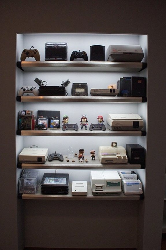 organized illuminated categorized showcased gaming collection