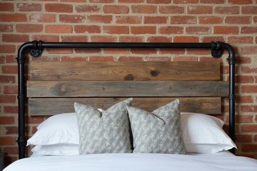 raw industrial wood headboard