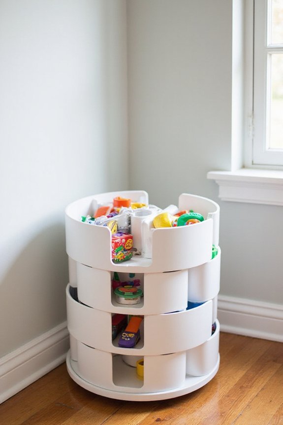 rotating storage easy access independent play