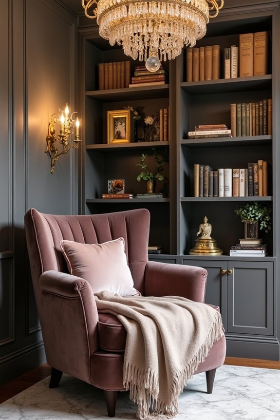 sophisticated cozy high end reading nook