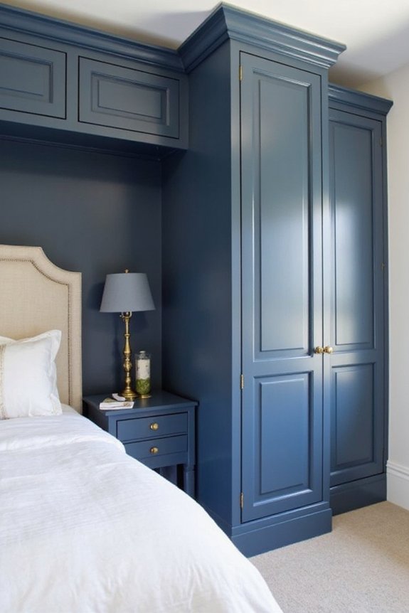 sophisticated navy blue built in storage
